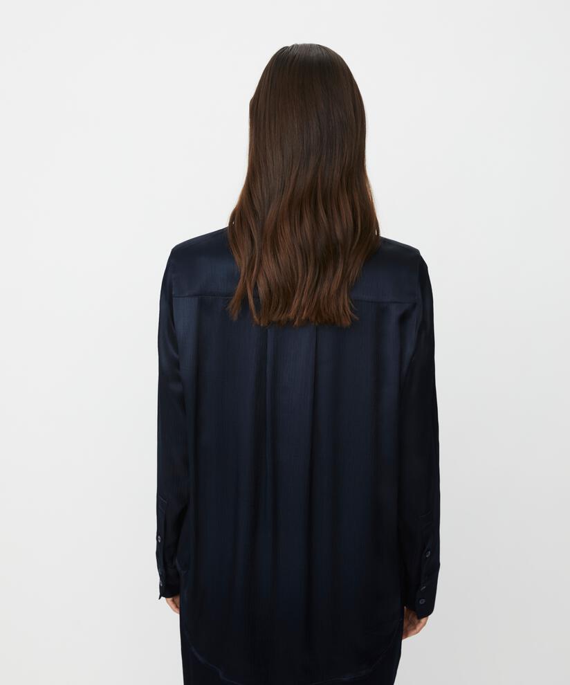 glänzendes Viskose-Shirt mit gerippter Oberfläche, Navy Blazer