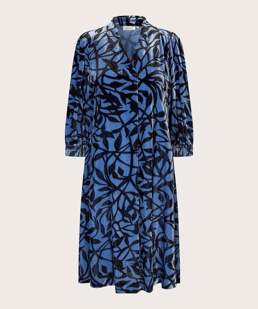 Bedrucktes Velourskleid mit V-Ausschnitt, Federal Blue