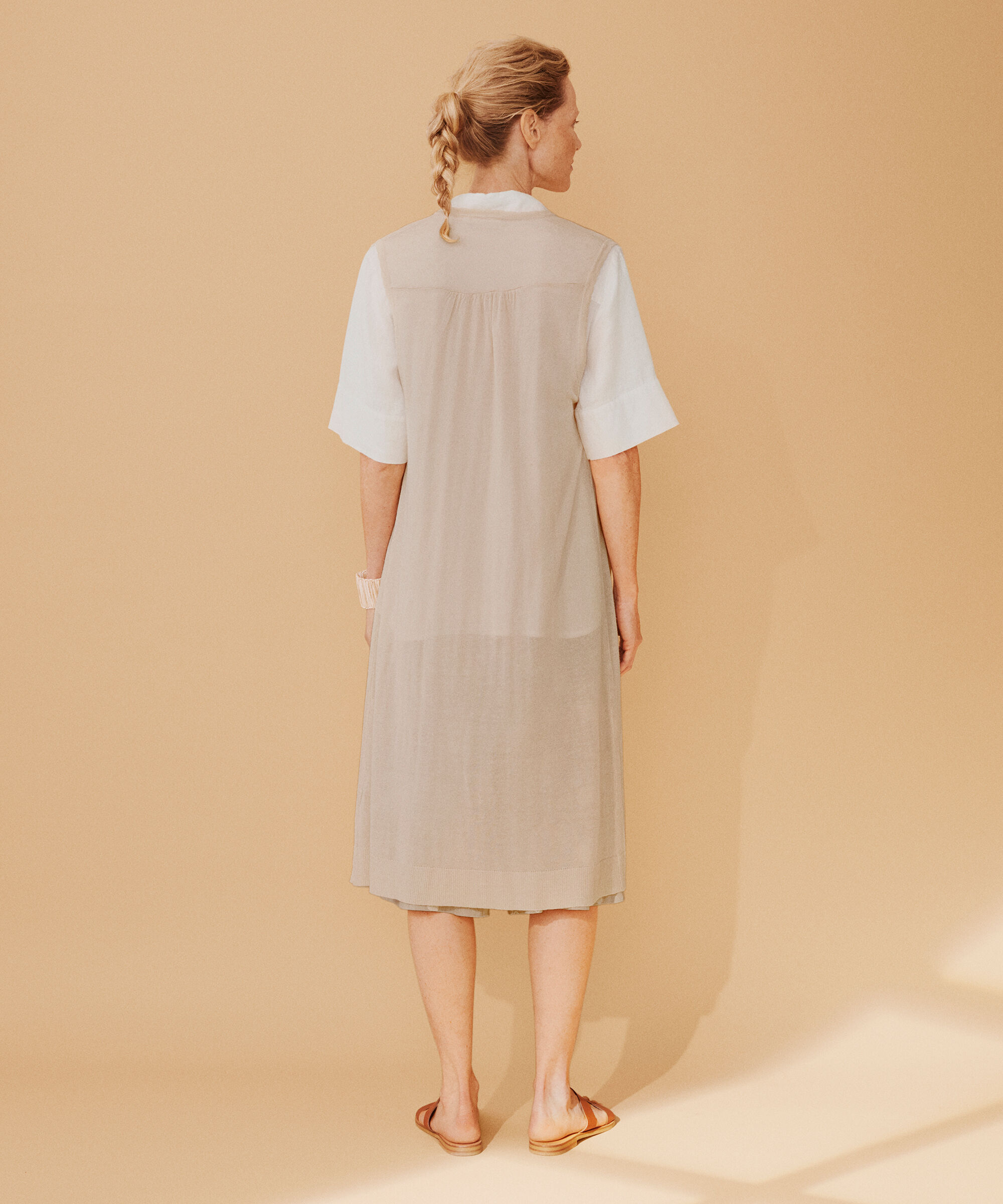 langer Cardigan aus Leinenmischung, Natural