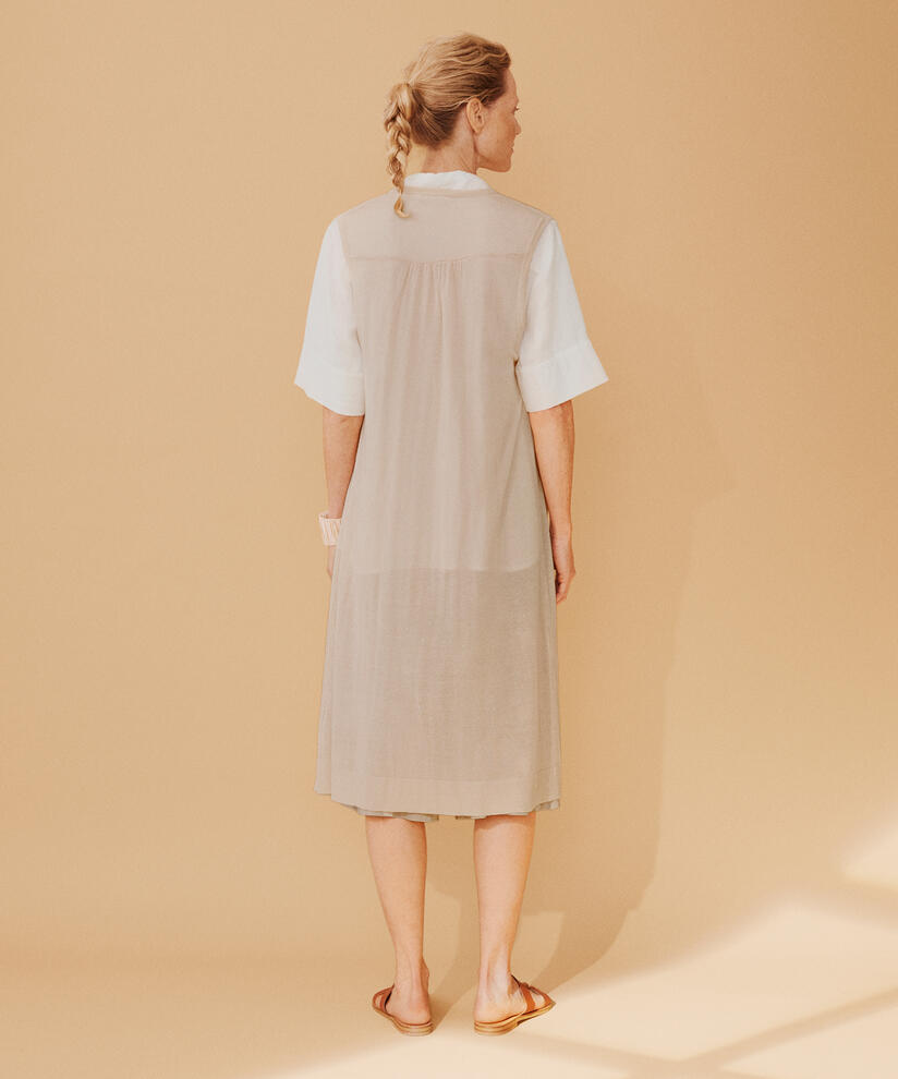 langer Cardigan aus Leinenmischung, Natural