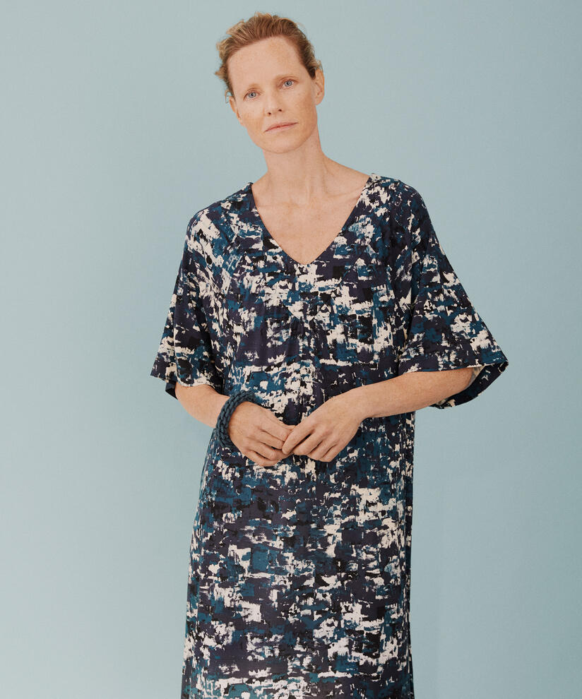 gemustertes Jerseykleid mit V-Ausschnitt, Reflect Pond
