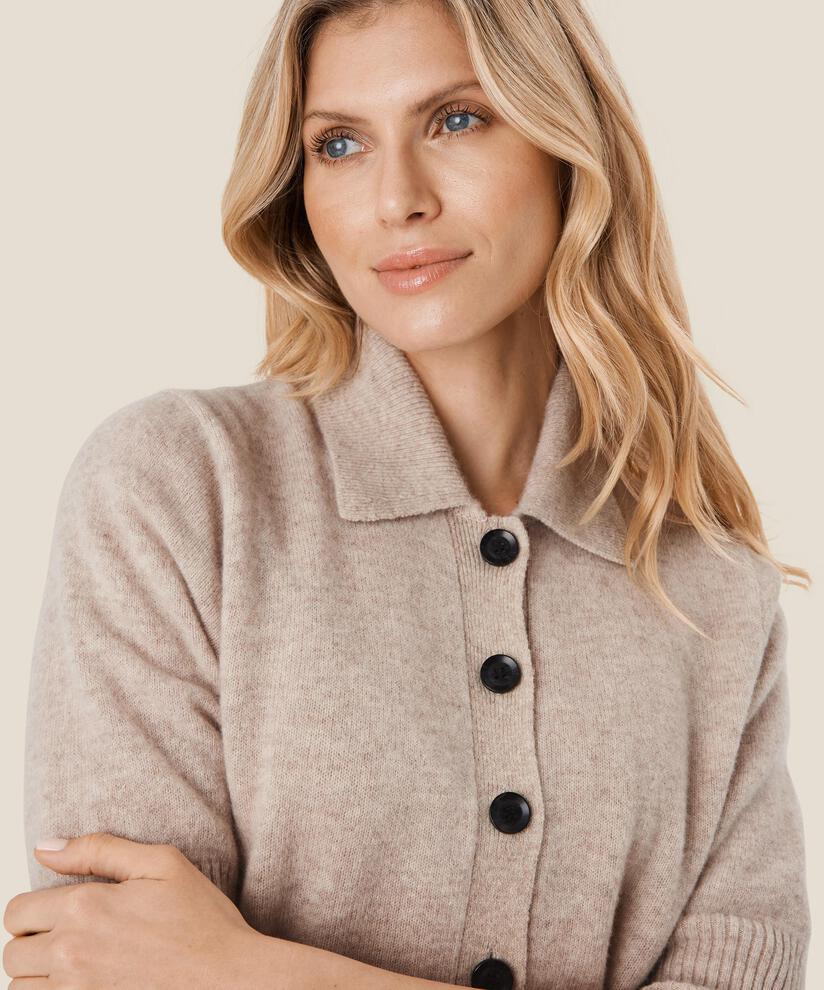 Kurzärmeliger Cardigan aus Wolle, L beige mel
