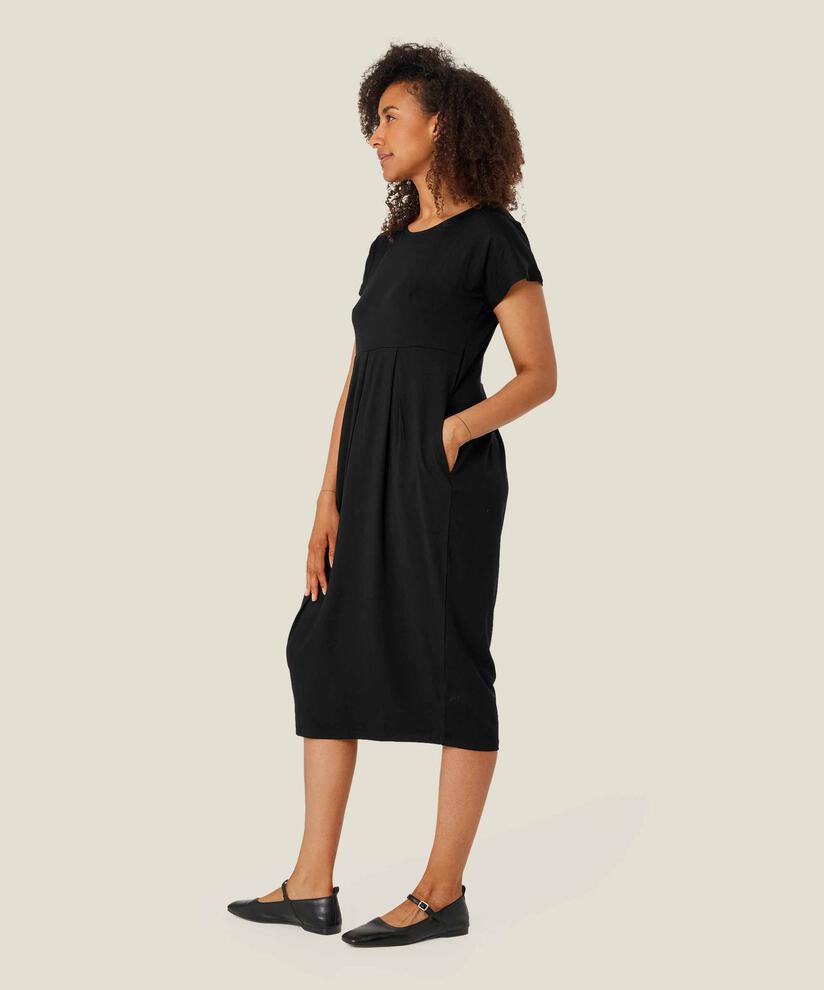 Tulpenkleid mit kurzen Ärmeln und Rundhalsausschnitt, Black