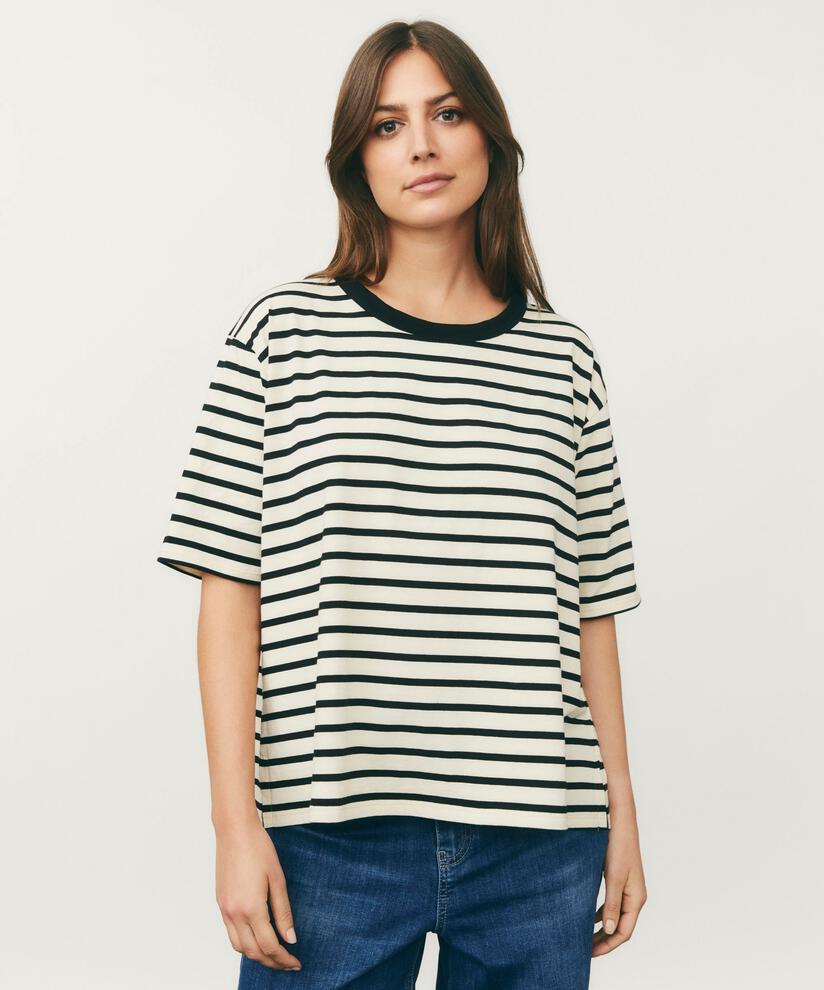 gestreiftes T-Shirt mit Rundhals, Black