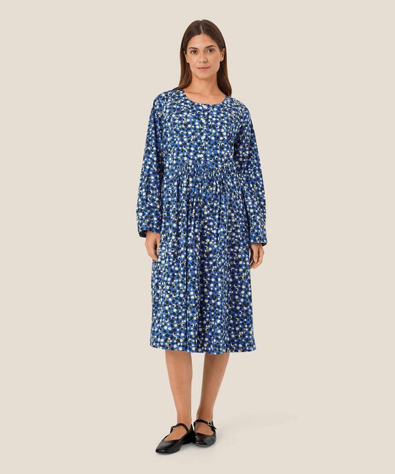 Baumwollkleid mit Falten und Eingrifftaschen, Federal Blue