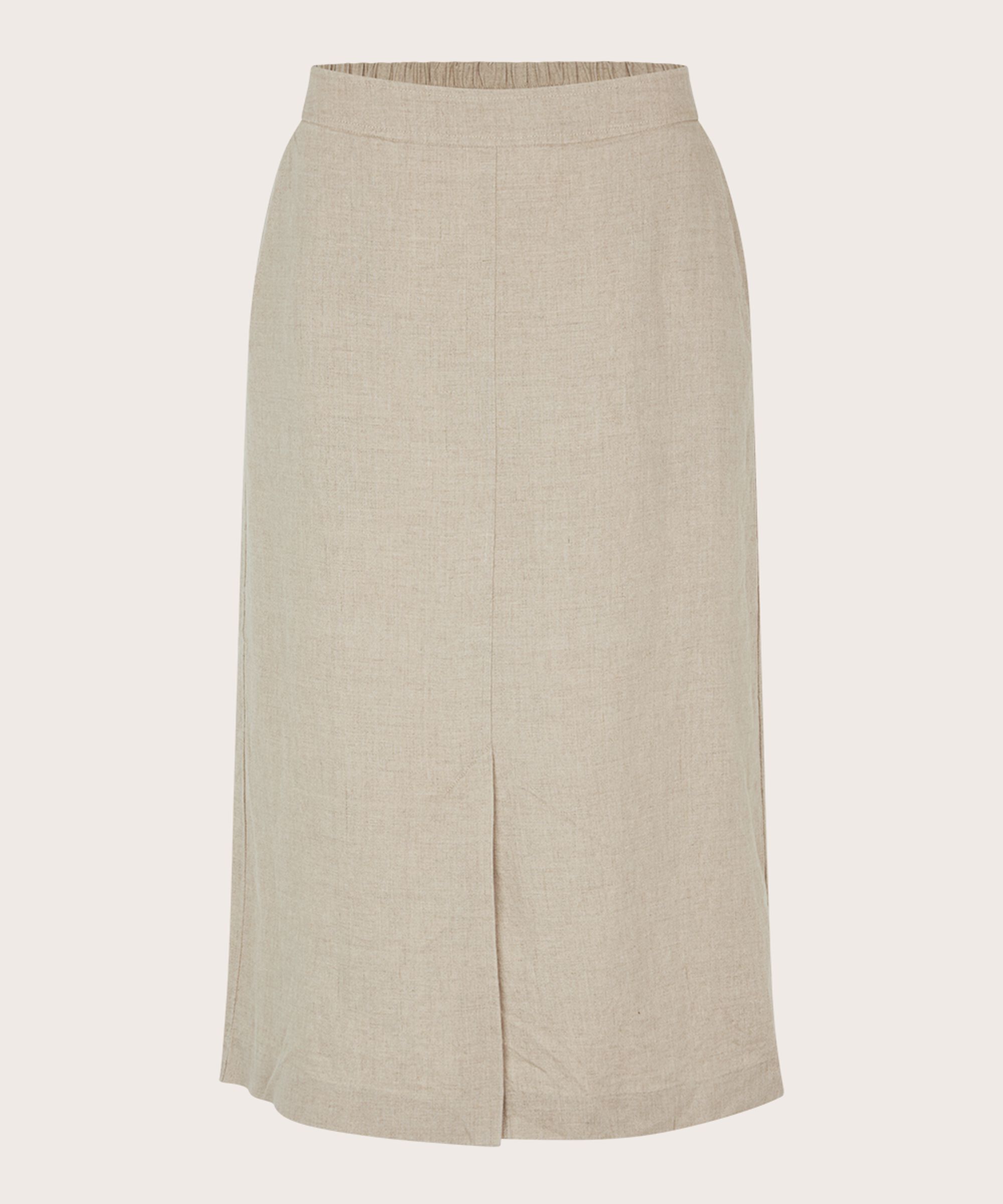 Leinenrock mit Schlitz vorne und Eingrifftaschen, Natural