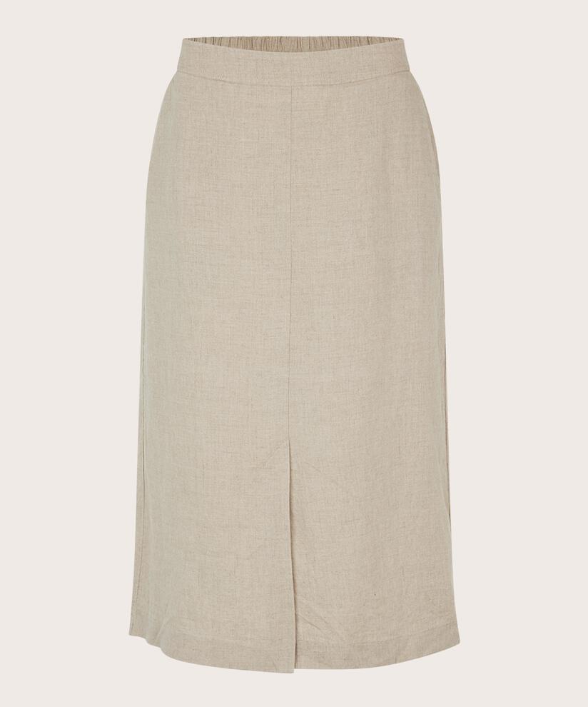 Leinenrock mit Schlitz vorne und Eingrifftaschen, Natural
