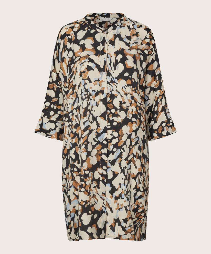 Gemustertes Hemdblusenkleid Aus Viskose, Chipmunk