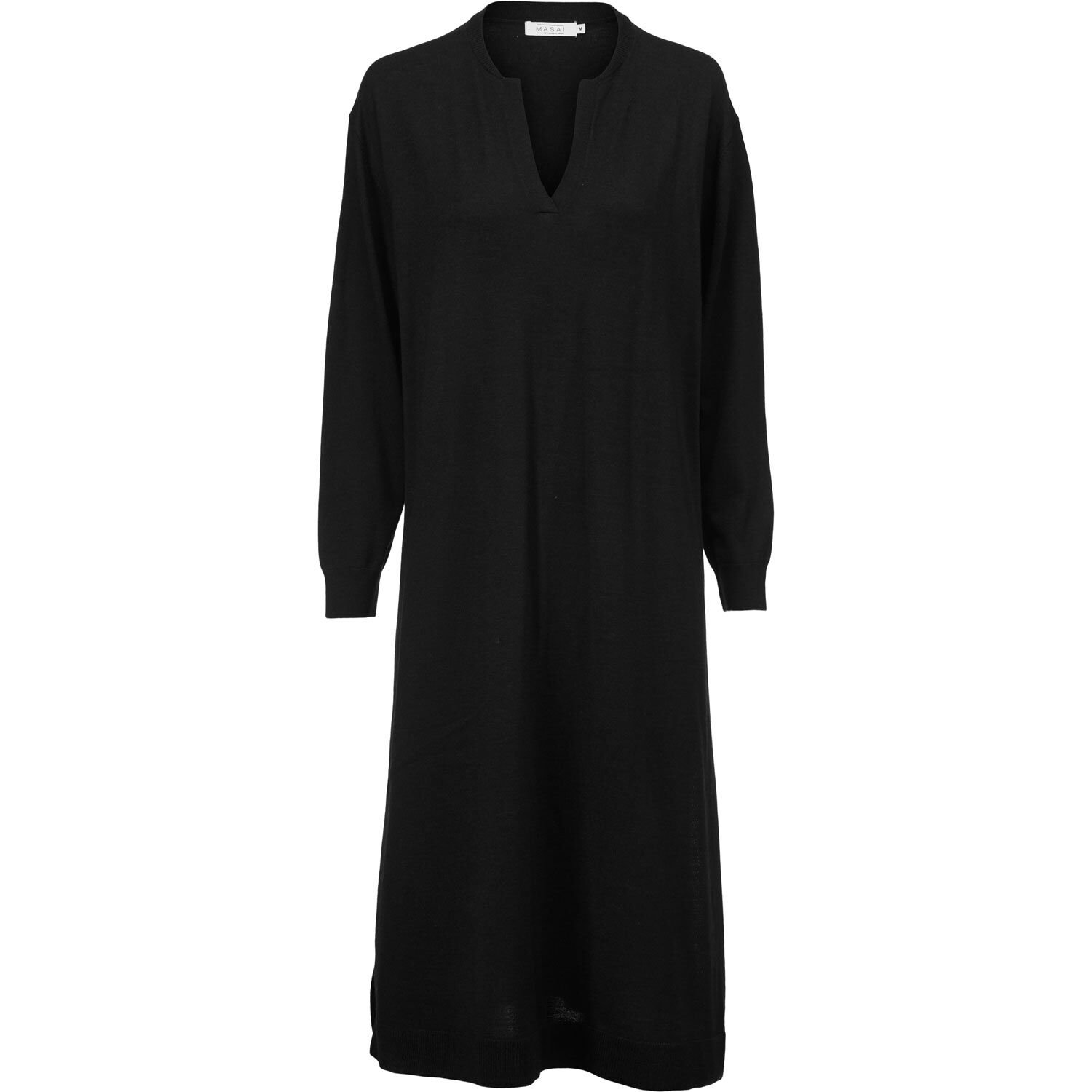 Strickkleid mit Rollkragen und Schlitzen, Black