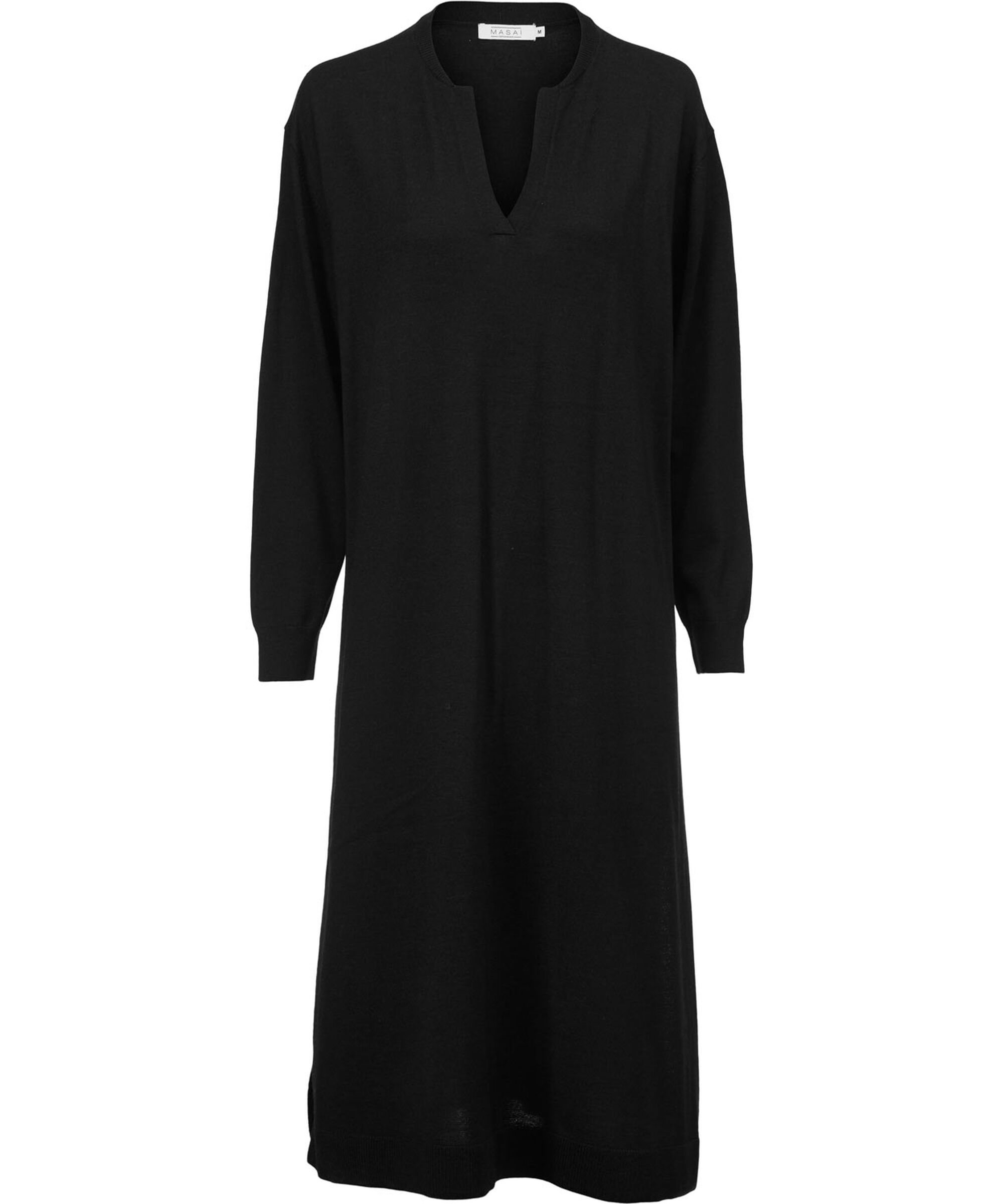 Strickkleid mit Rollkragen und Schlitzen, Black
