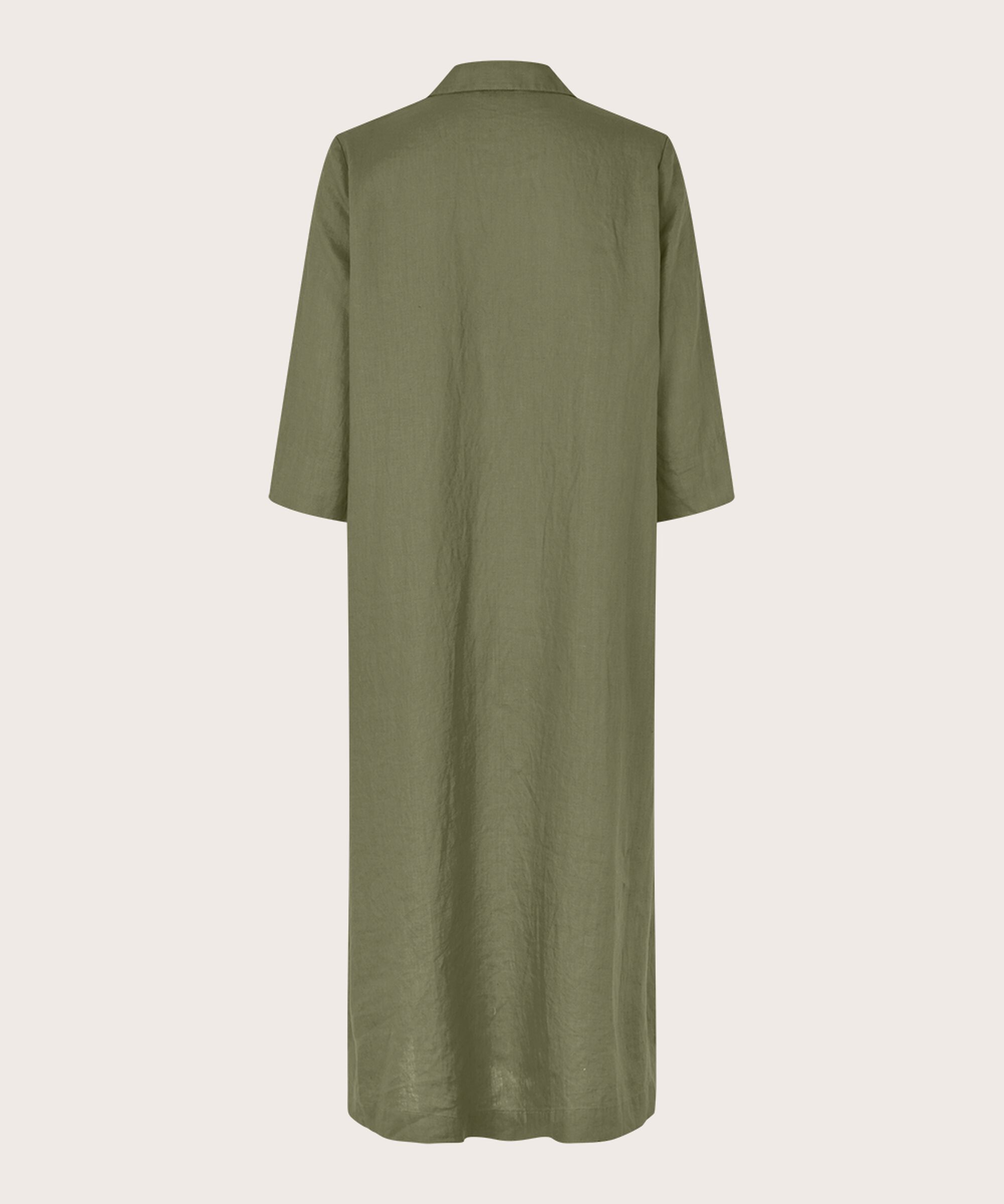 Leinenkleid mit V-Ausschnitt und Taschen, D. Lichen Green