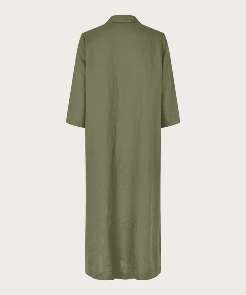 Leinenkleid mit V-Ausschnitt und Taschen, D. Lichen Green