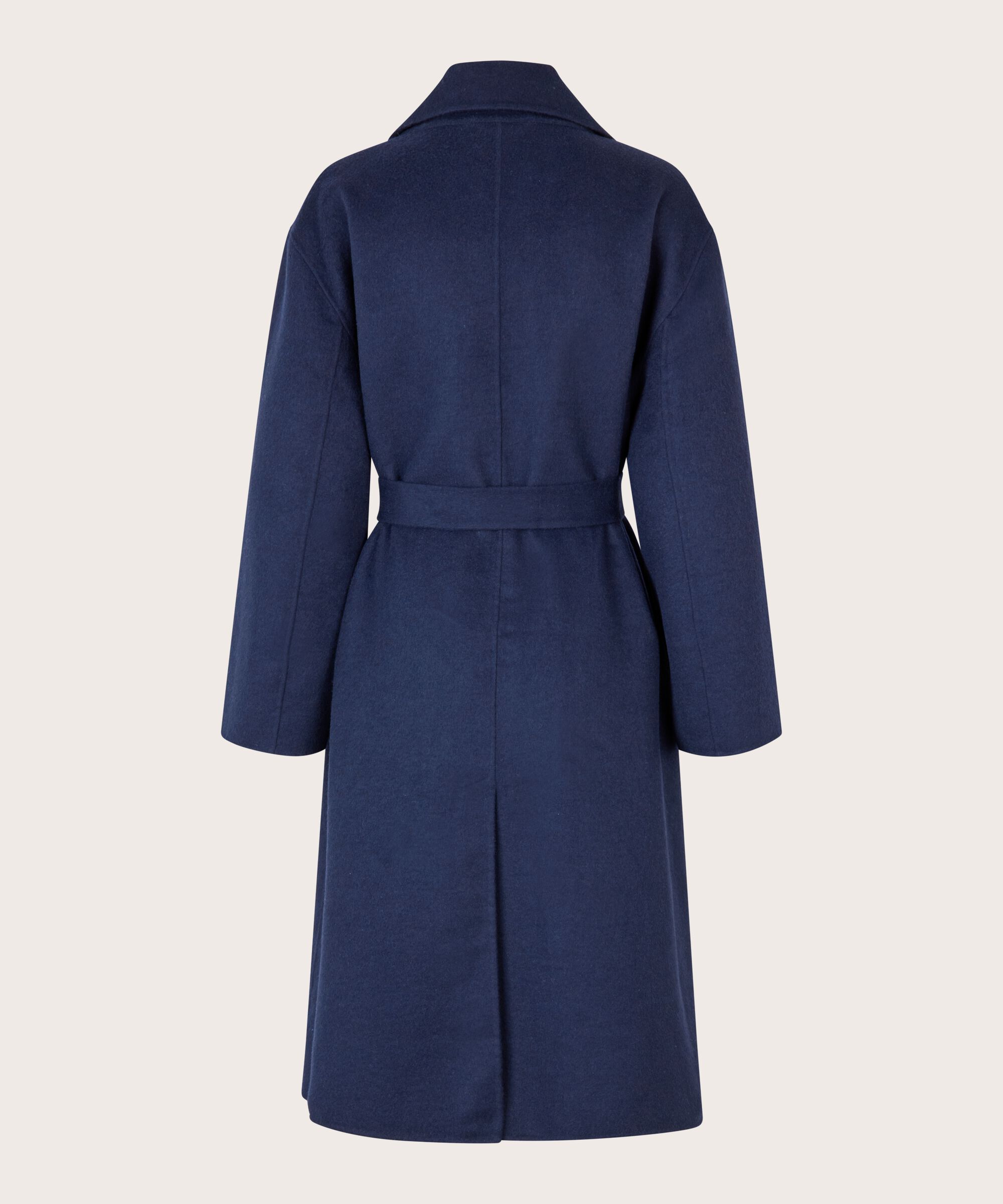 langer Wollmantel mit Bindebändern, Maritime Blue
