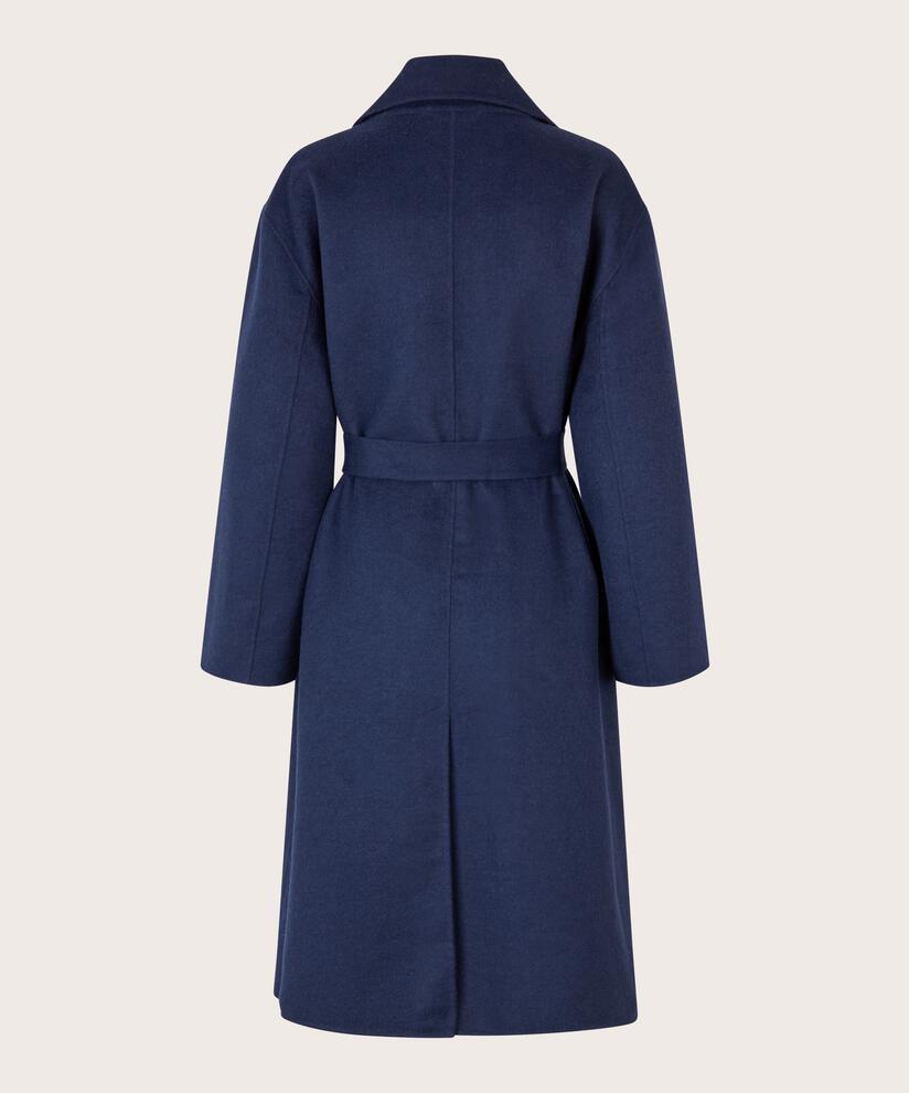 langer Wollmantel mit Bindebändern, Maritime Blue