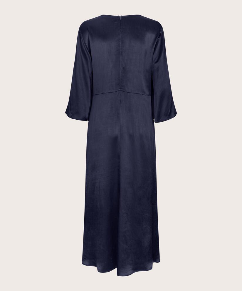 glänzendes Viskosekleid mit Schleifendetail, Navy Blazer