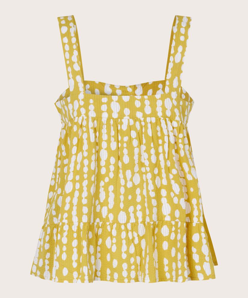 Bedrucktes Baumwolltop mit breiten Trägern, Oil Yellow
