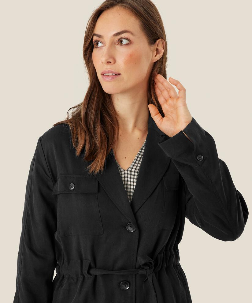 Jacke mit Taschen und Bindebändern in der Taille, Black