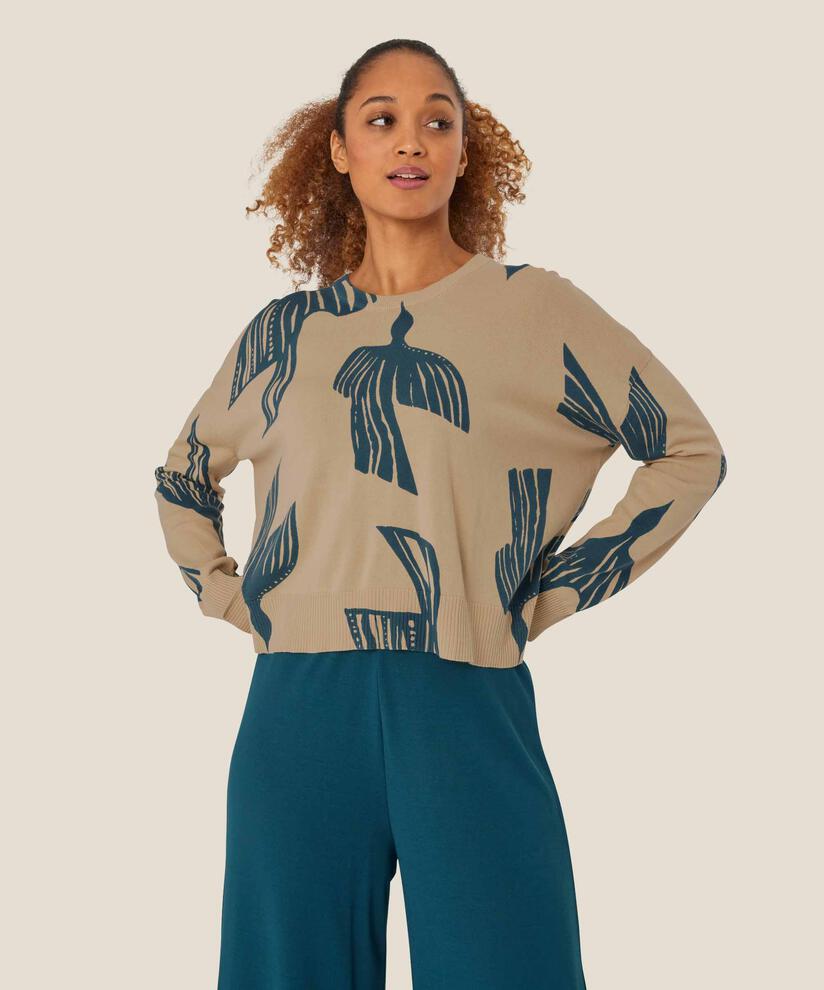 Feinstrick-Top mit Print und gerippten Kanten, Reflect Pond