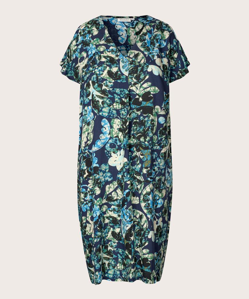 Kleid Aus Bedruckter Viskose Mit V-ausschnitt, Mood Indigo