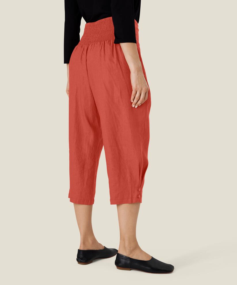 Leinenhose mit breitem, gesmoktem Gummizug hinten, Tandoori