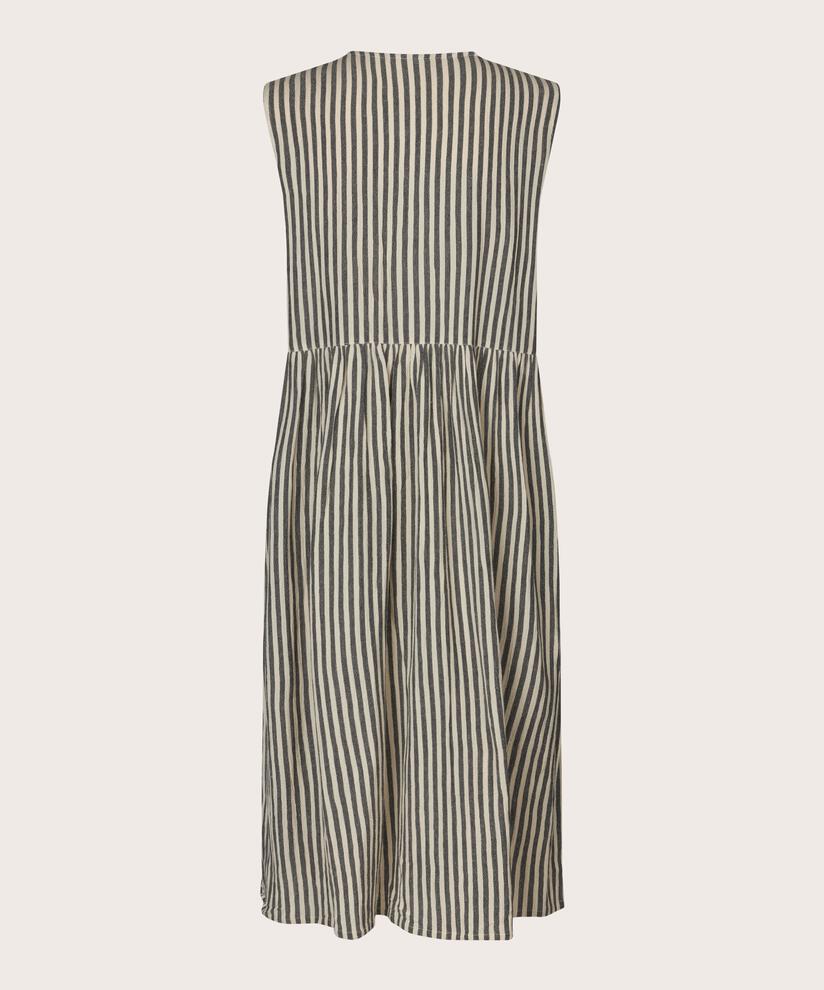 Gestreiftes Kleid aus Baumwollmischung mit Knöpfen vorne, Black