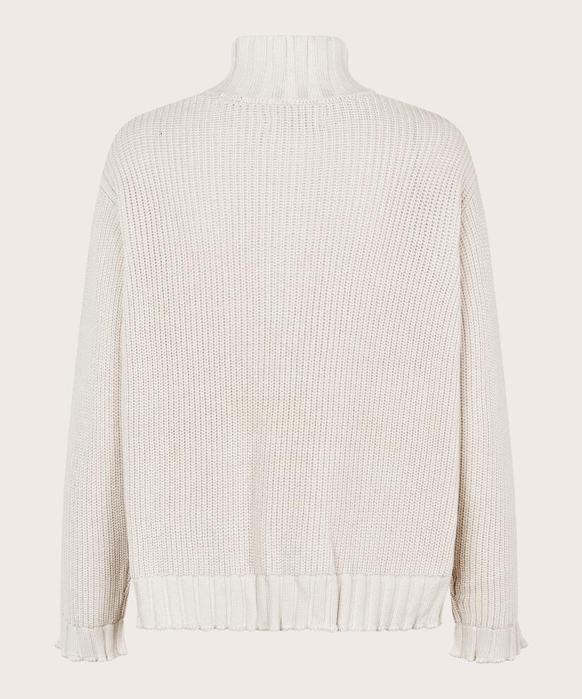 Strickpullover mit Reißverschluss am Hals und Rippdetails, Whitecap