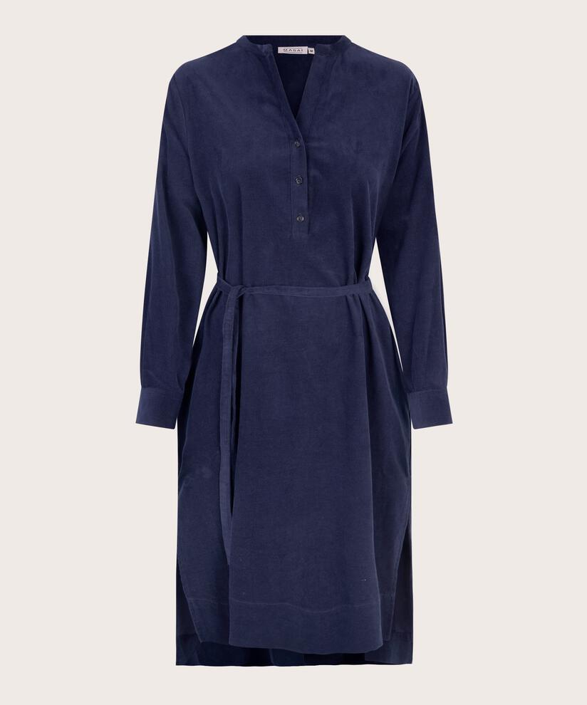 Hemdblusenkleid aus Samt mit hohen Schlitzen, Maritime Blue