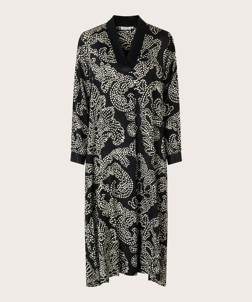 Viskosekleid mit Satindetails, Black