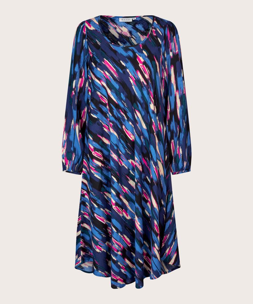 Bedrucktes Viskosekleid mit Rundhalsausschnitt, Federal Blue