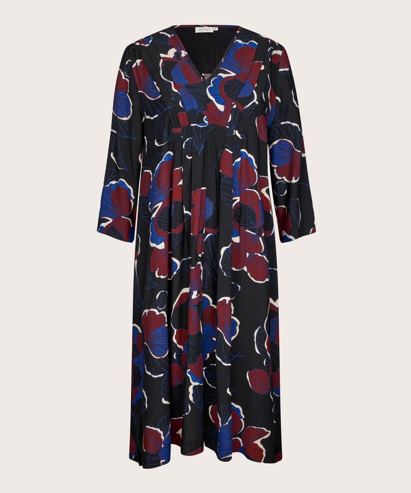 geblümtes Viskosekleid mit Falten an der Taille, Tawny Port
