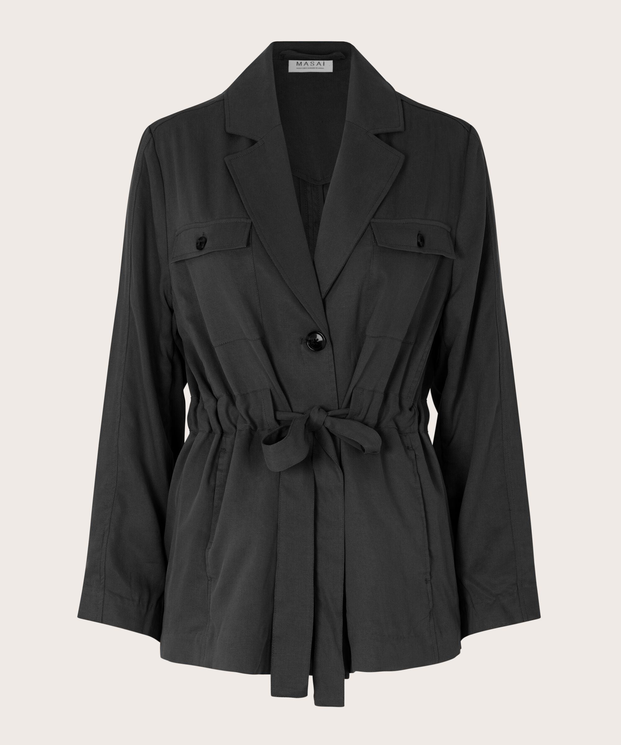 Jacke mit Taschen und Bindebändern in der Taille, Black