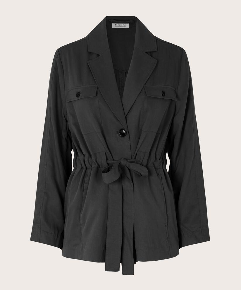Jacke mit Taschen und Bindebändern in der Taille, Black