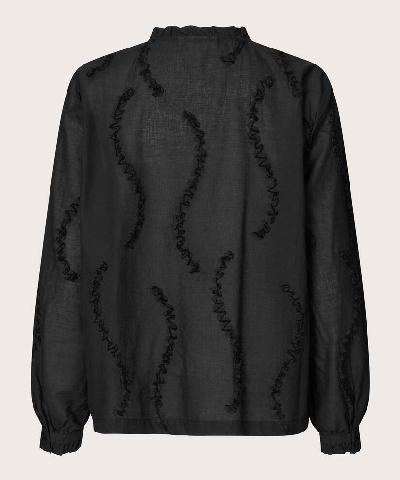 Baumwollbluse mit Applikationen und Bindebändern, Black