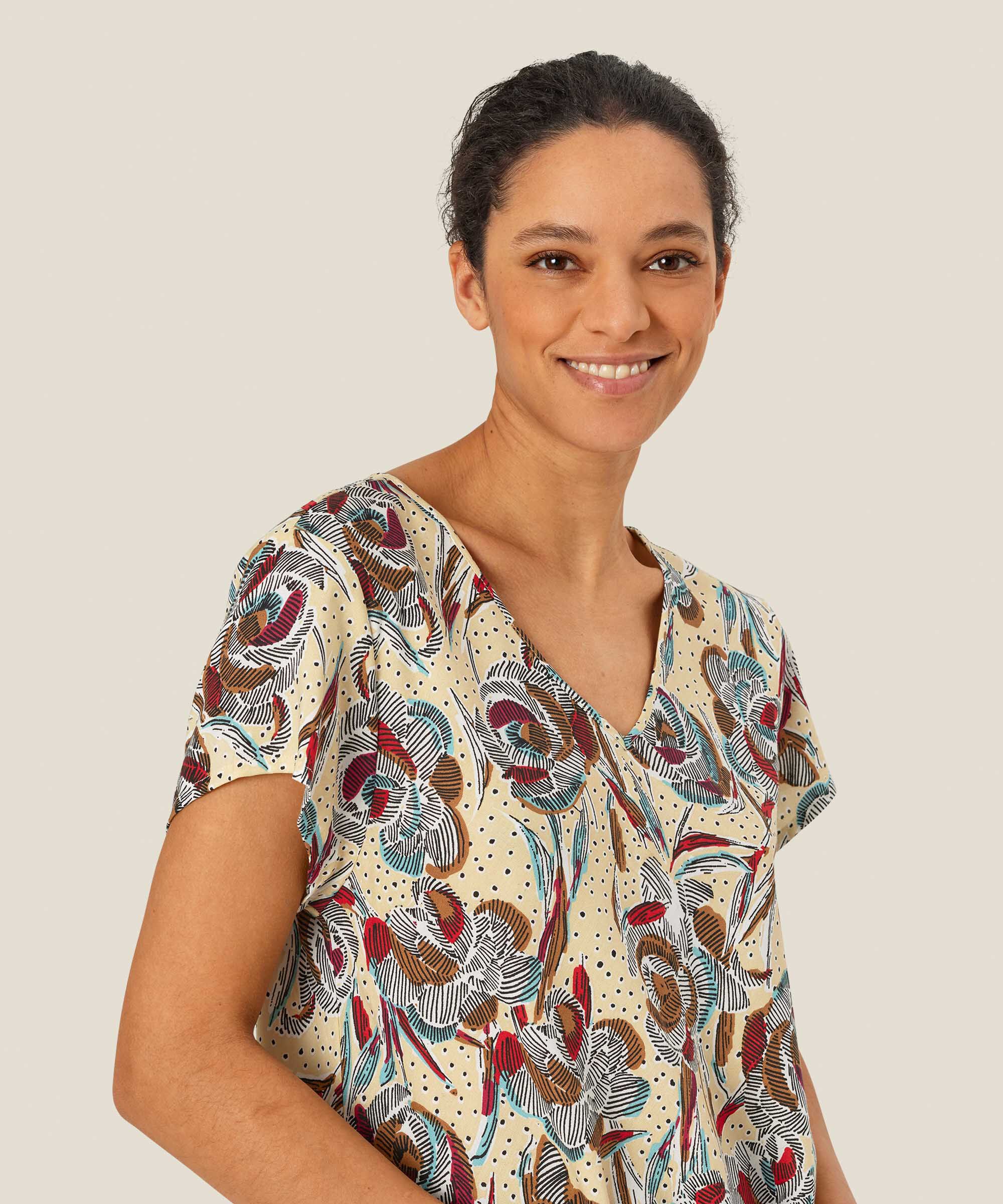 Bedrucktes Viskose-top Mit V-ausschnitt, Soybean