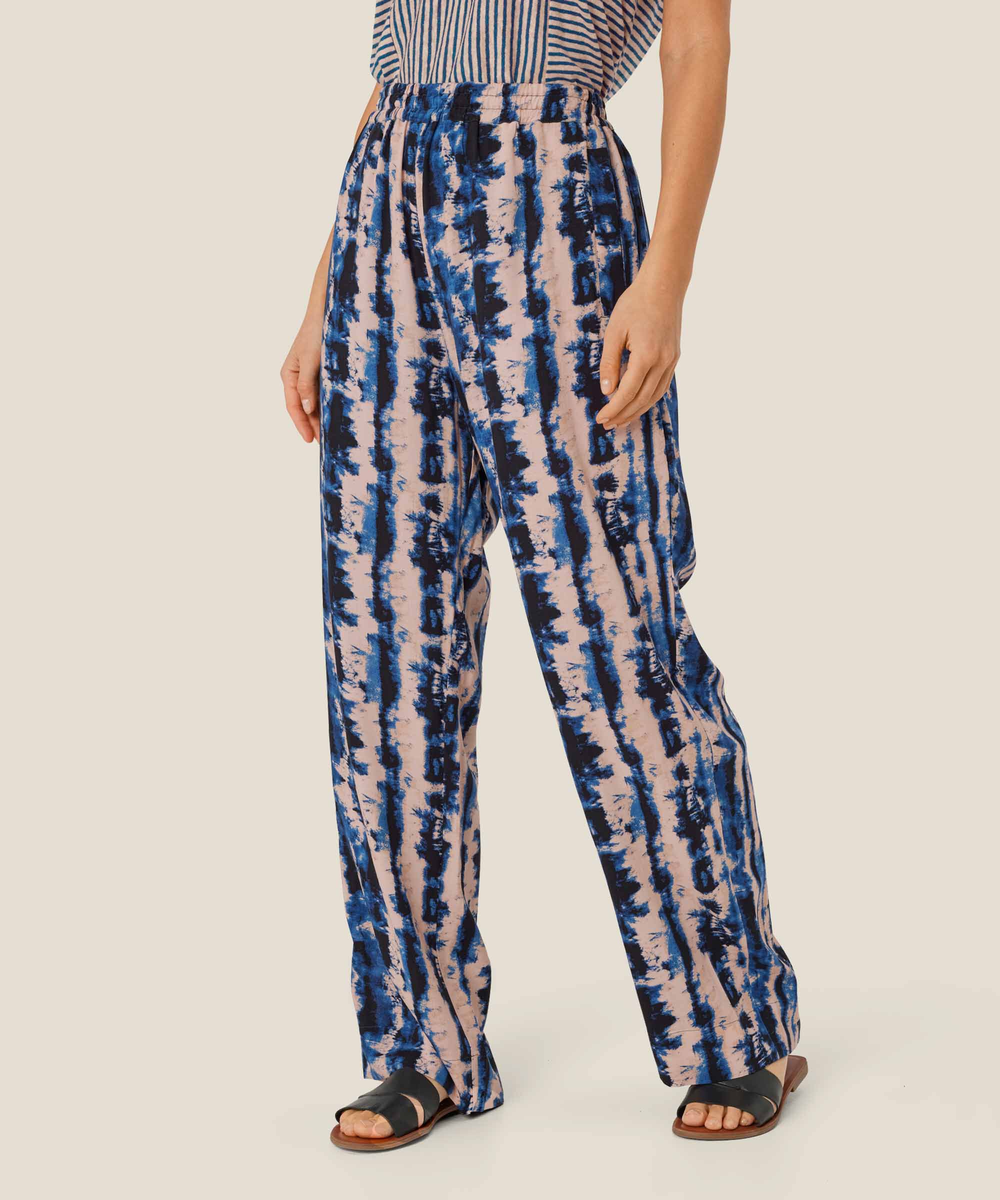 Bedruckte Viskosehose mit elastischem Bund, Navy Peony
