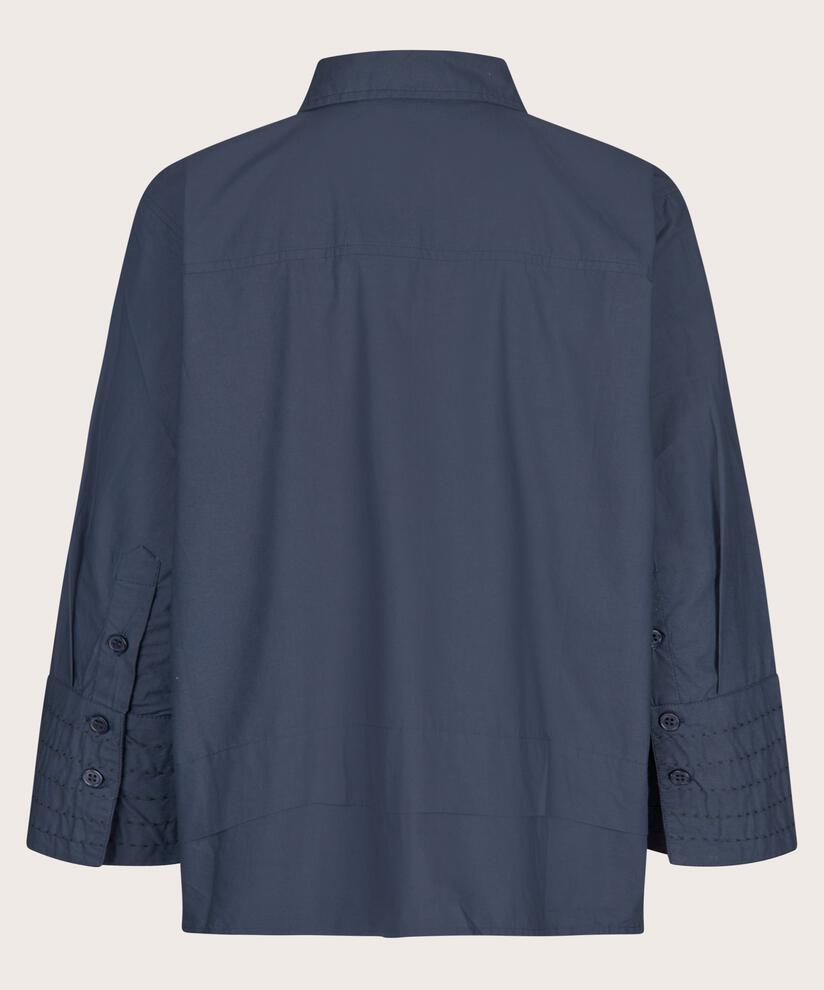 Baumwollshirt mit Kontrastnähten an den Ärmeln, Mood Indigo
