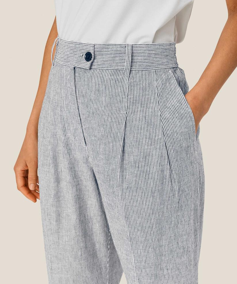 Gestreifte Hose aus Leinenmischung mit Gummizug hinten, Black