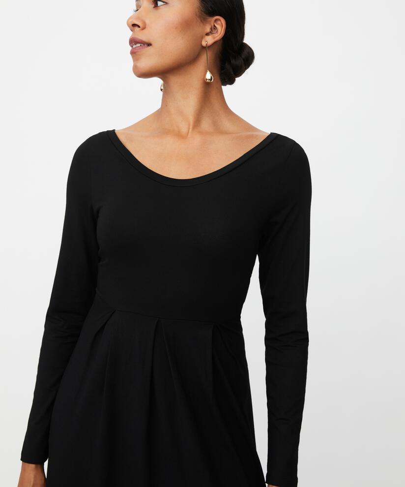 Jerseykleid mit langen Ärmeln und Rundhalsausschnitt, Black