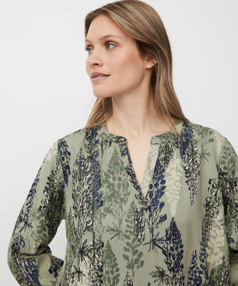 Bedruckte Viskose-tunika Mit 3/4-ärmeln, Seagrass