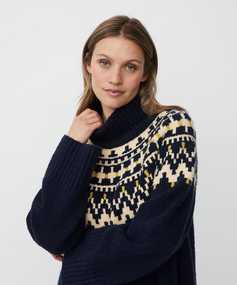 Rollkragenpullover mit gerippten Kanten, Navy Blazer