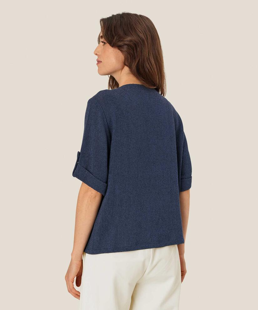 kurzärmlige Bouclé-Jacke mit asymmetrischem Reißverschluss, Mood Indigo