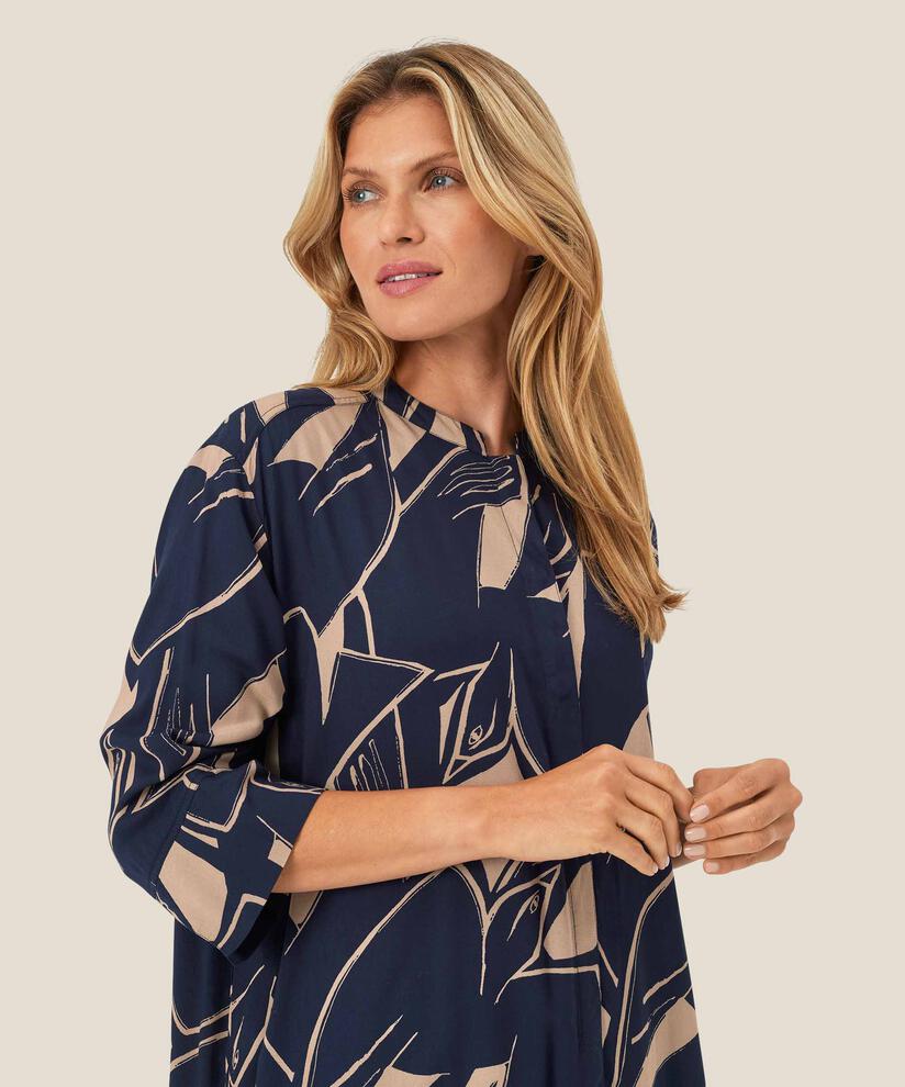 Bedrucktes Viskosehemd mit Seitenschlitz, Navy Blazer