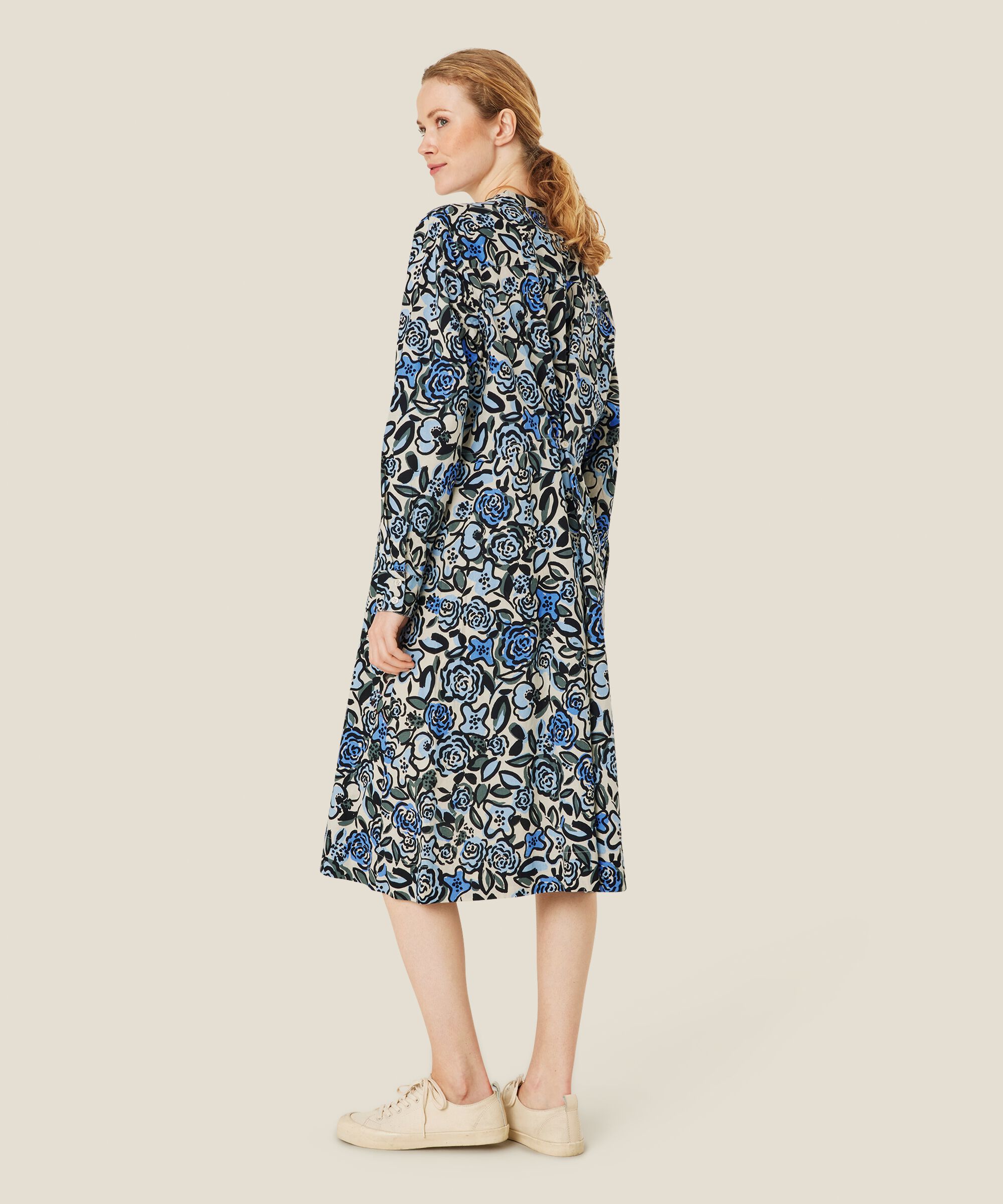 Kleid aus geblümter Baumwolle mit verdeckter Knopfleiste, Blue Bonnet