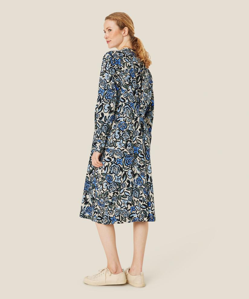 Kleid aus geblümter Baumwolle mit verdeckter Knopfleiste, Blue Bonnet