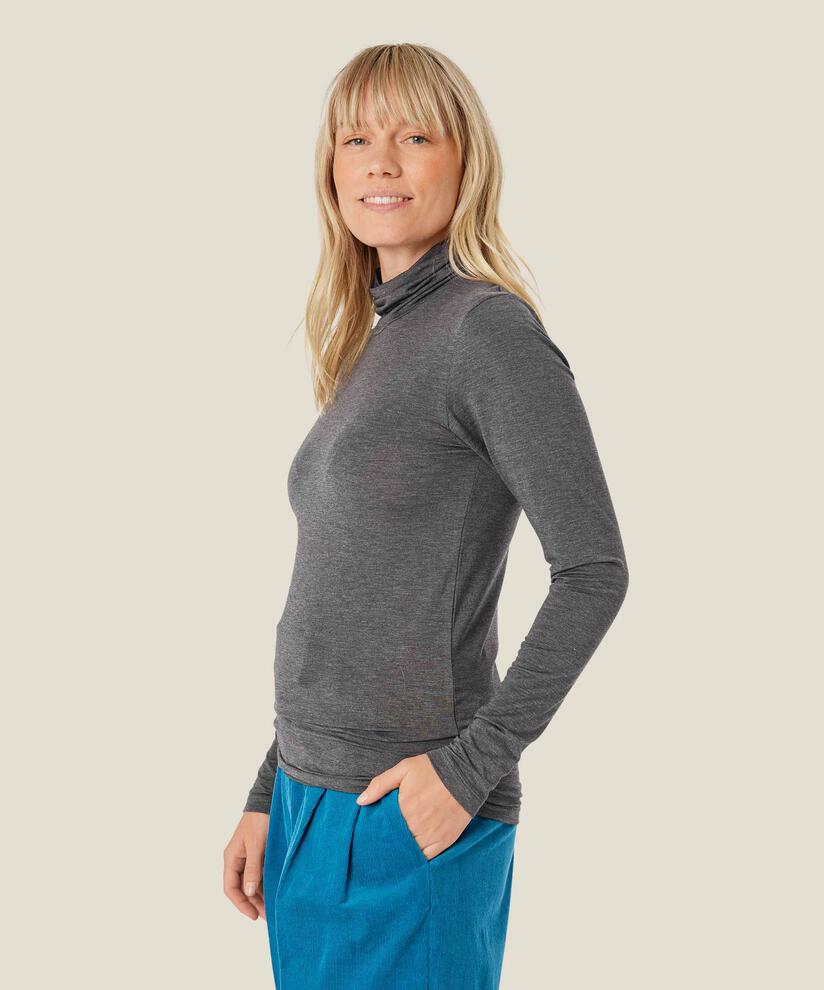 Rollkragenbluse Aus Weichem Jersey, D. Grey mel.