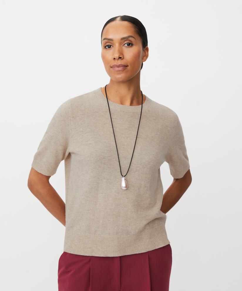 kurzärmliger Pullover aus Wollmischung, Beige melange