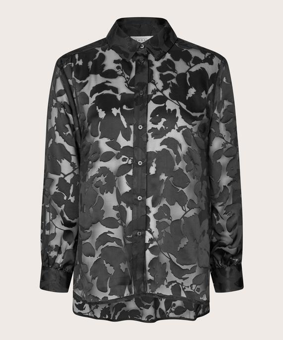 transparentes Spitzenshirt mit Drapierung auf der Rückseite, Black