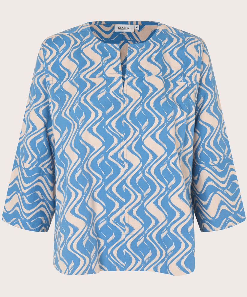 Bluse aus Baumwollmix mit 3/4-Ärmeln, Blue Bonnet