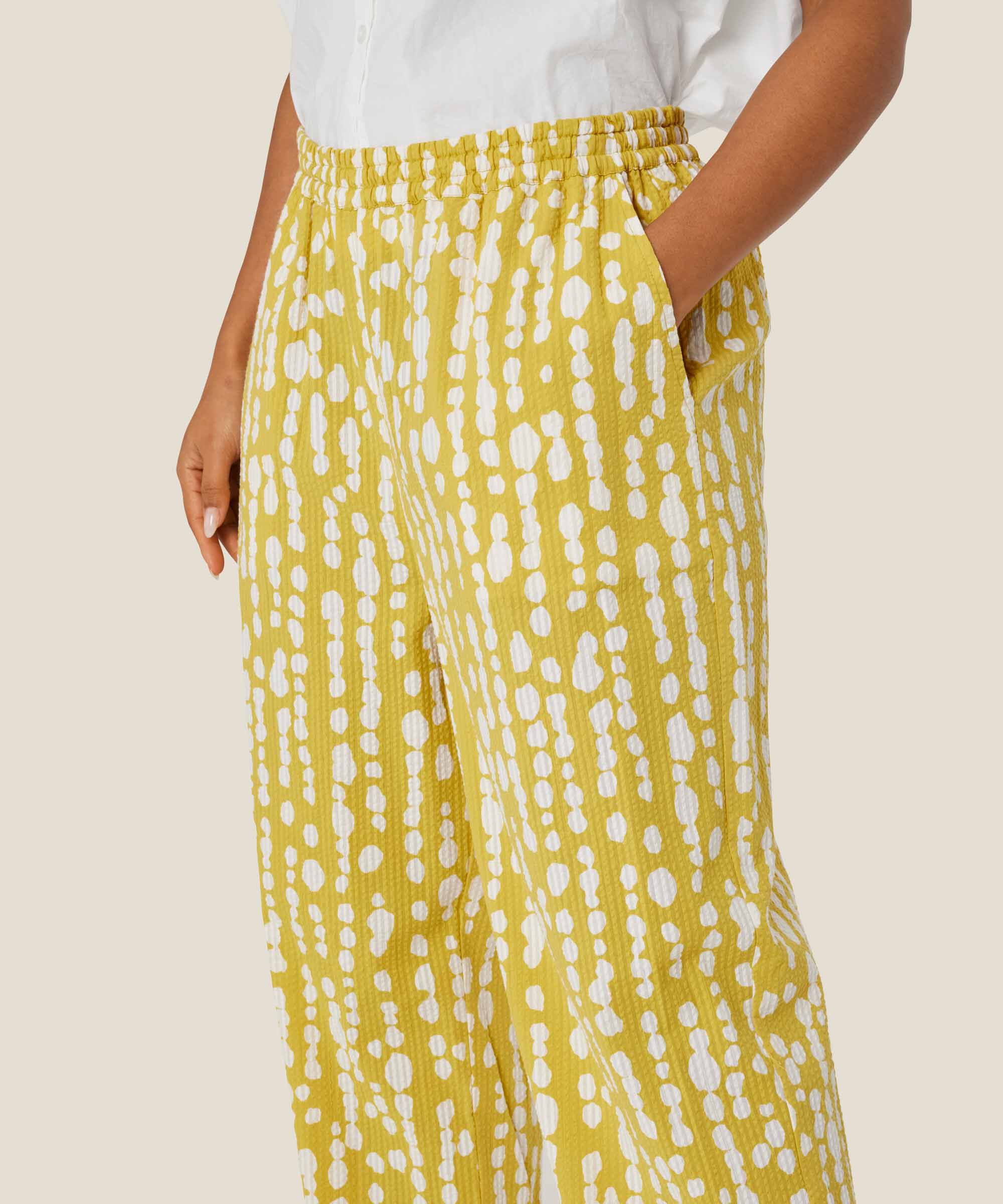 Bedruckte Baumwollhose mit elastischem Bund, Oil Yellow