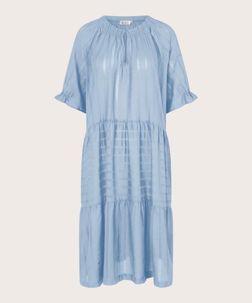 Kleid aus Baumwolle mit Lochmuster und Knopf am Hals, Cel Blue
